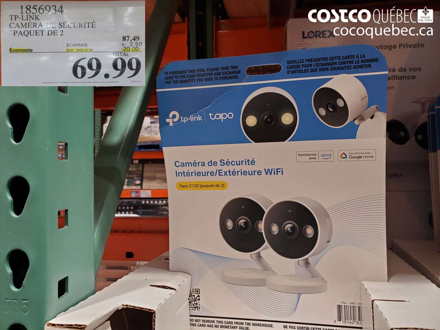 1856934 TP-LINK CAMÉRA DE SÉCURITÉ 'PAQUET DE 2' ($20.00 INSTANT SAVINGS EXPIRES ON 2025-12-28) $69.99