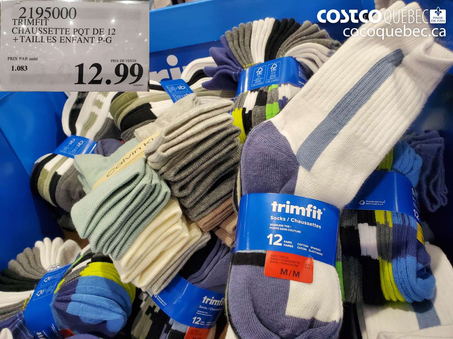 2195000 TRIMFIT CHAUSSETTE PQT DE 12 + TAILLES ENFANT P-G $12.99