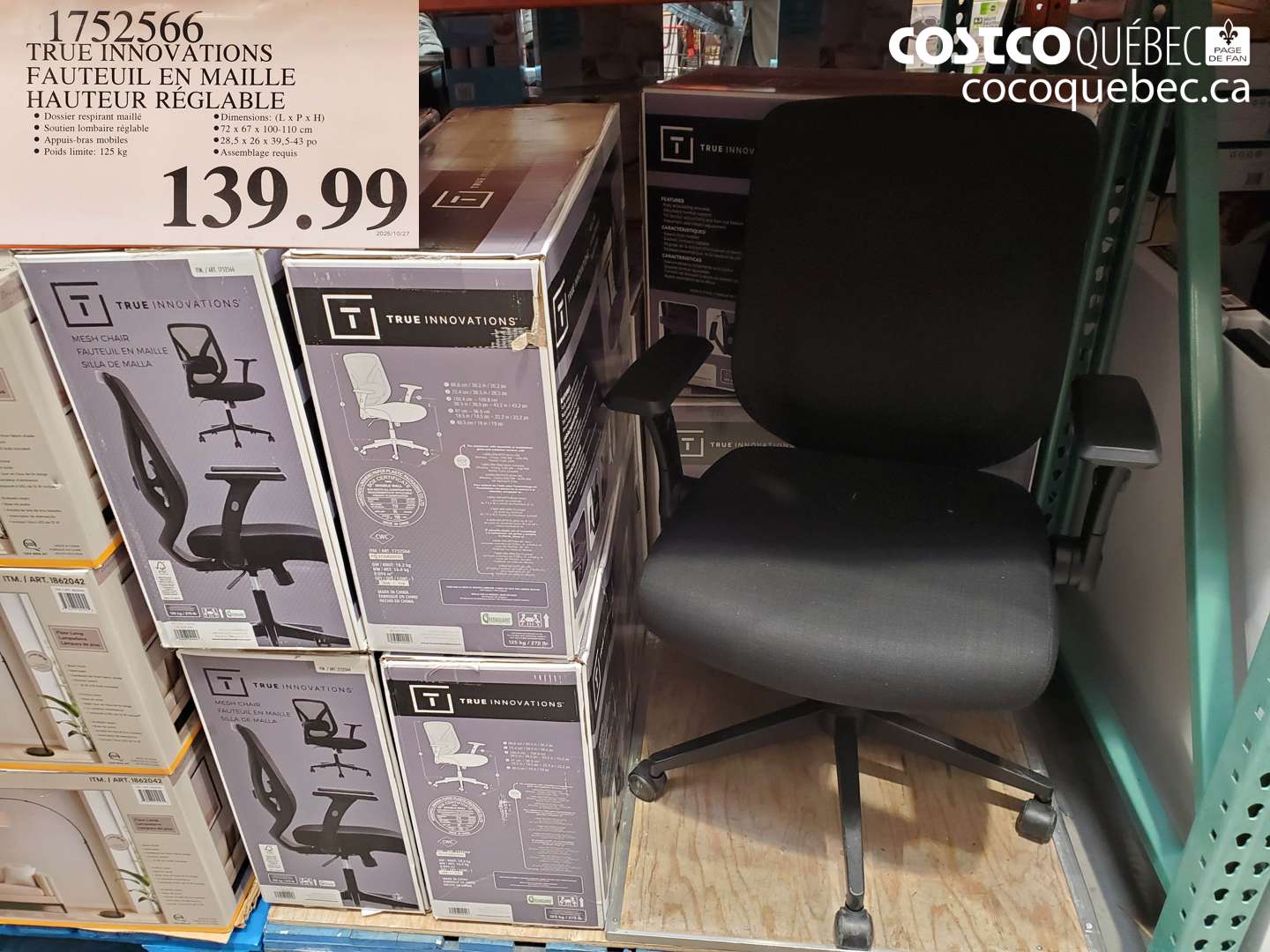 1752566 TRUE INNOVATIONS FAUTEUIL EN MAILLE HAUTEUR RÉGLABLE $139.99