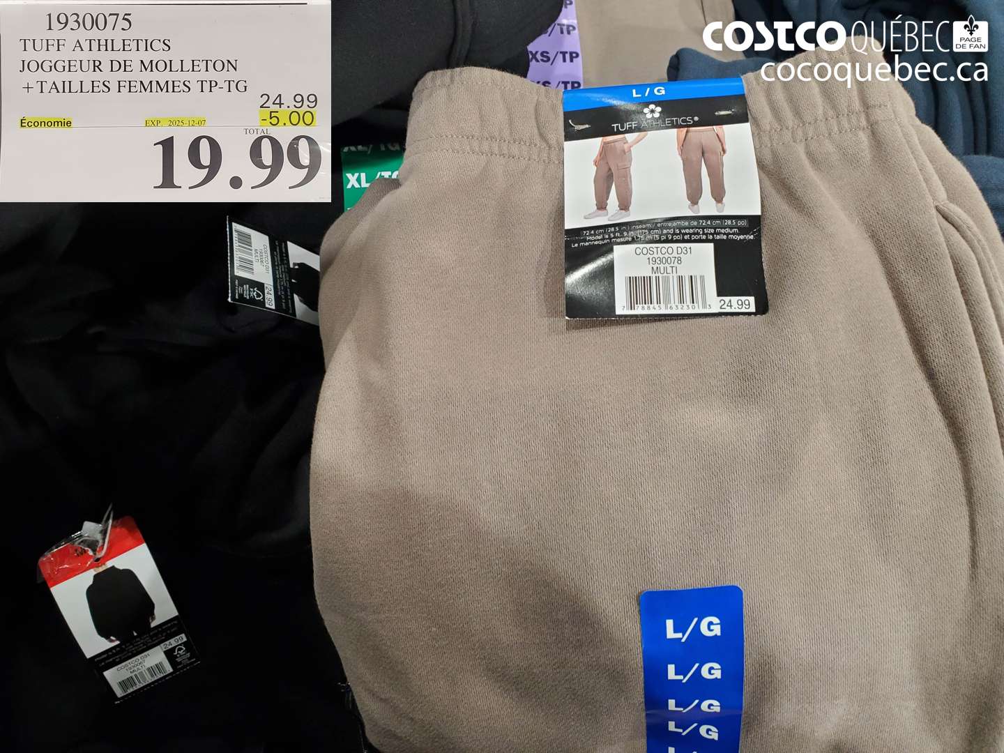 1930075 TUFF ATHLETICS JOGGEUR DE MOLLETON +TAILLES FEMMES TP-TG ($5.00 INSTANT SAVINGS EXPIRES ON 2025-12-07) $19.99