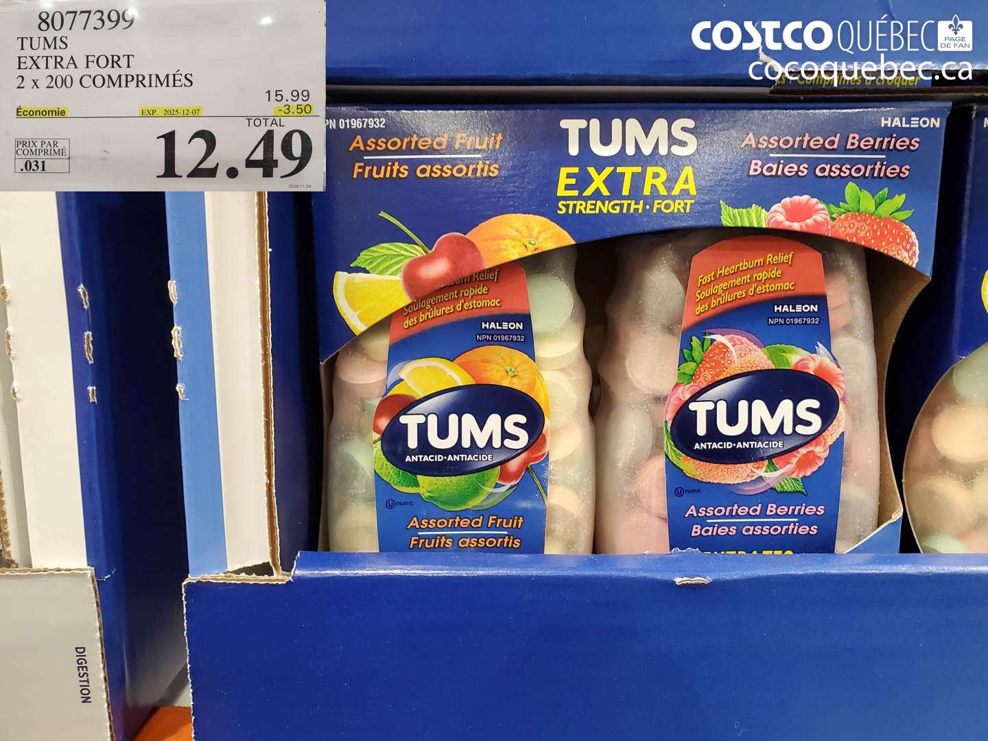 807739 TUMS EXTRA FORT 4 X 100 COMPRIMES  ($3.50 INSTANT SAVINGS EXPIRES ON 2024-12-07) $12.49