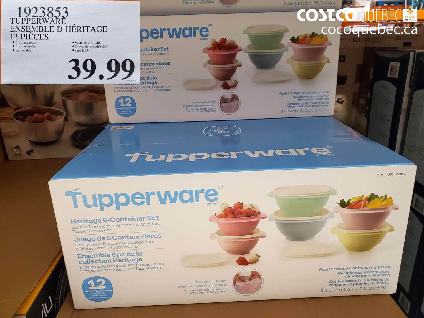 1923853 TUPPERWARE ENSEMBLE D'HÉRITAGE 12 PIECES $39.99