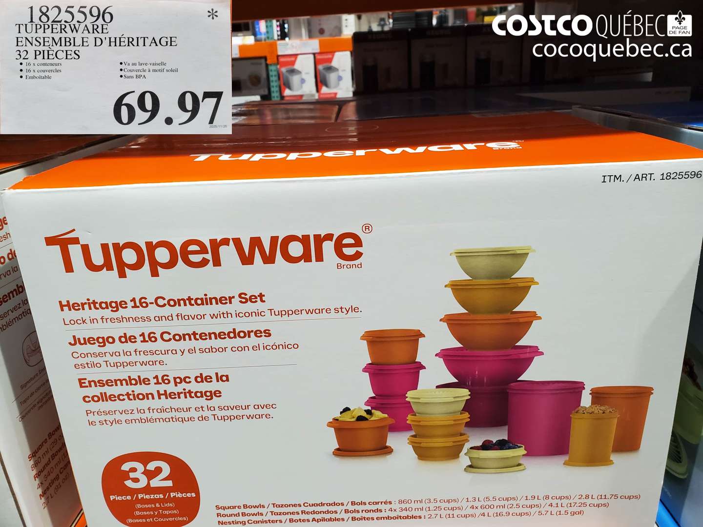 1825596 TUPPERWARE ENSEMBLE D'HÉRITAGE 32 PIECES $69.97