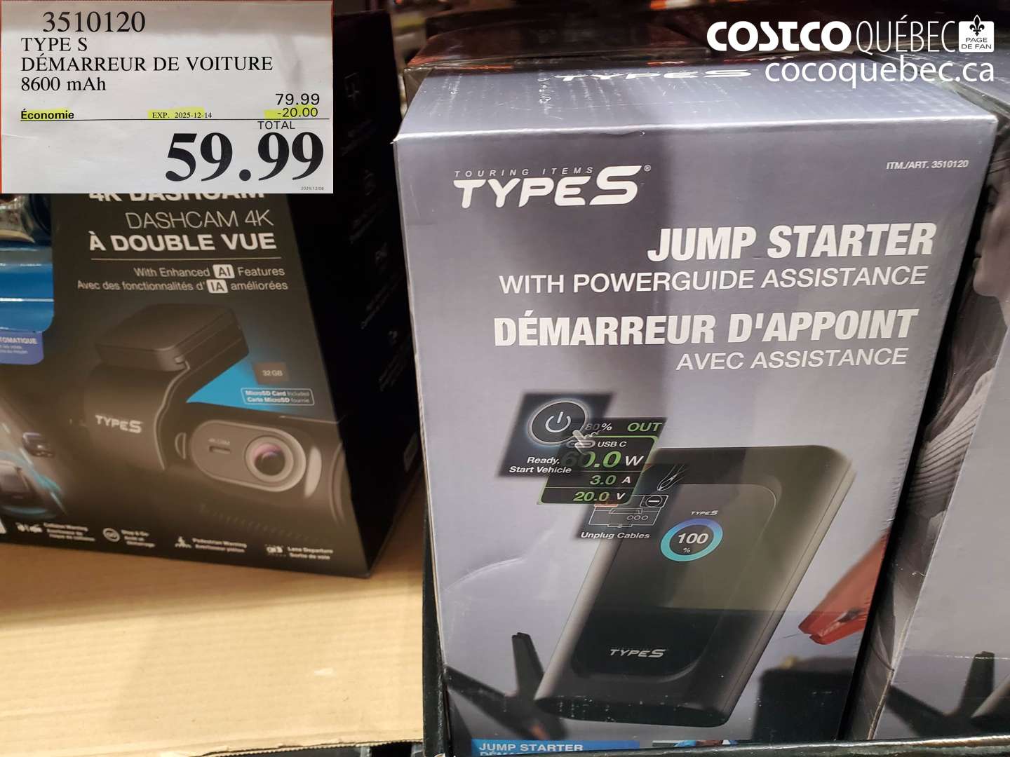 3510120 TYPE S DÉMARRER DE VOITURE 8600 mAh (EXPIRES ON 2025-12-14) $59.99