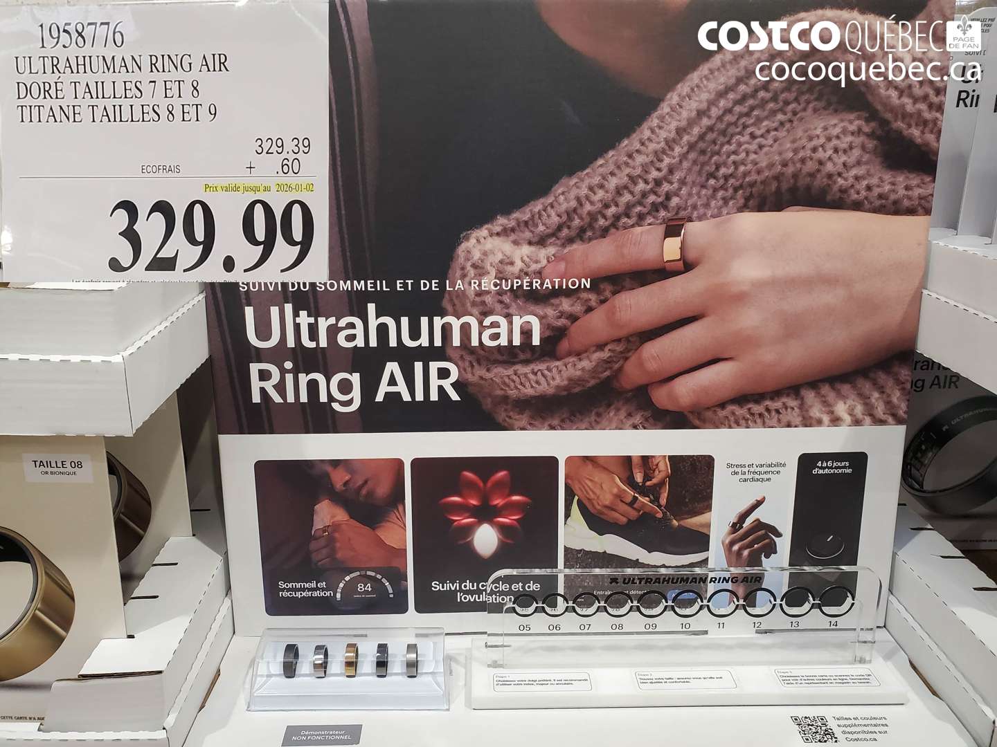 1958776 ULTRAHUMAN RING AIR DORÉ TAILLES 7 ET 8 TITANE TAILLES 8 ET 9 (EXPIRES ON 2026-01-02) $329.99