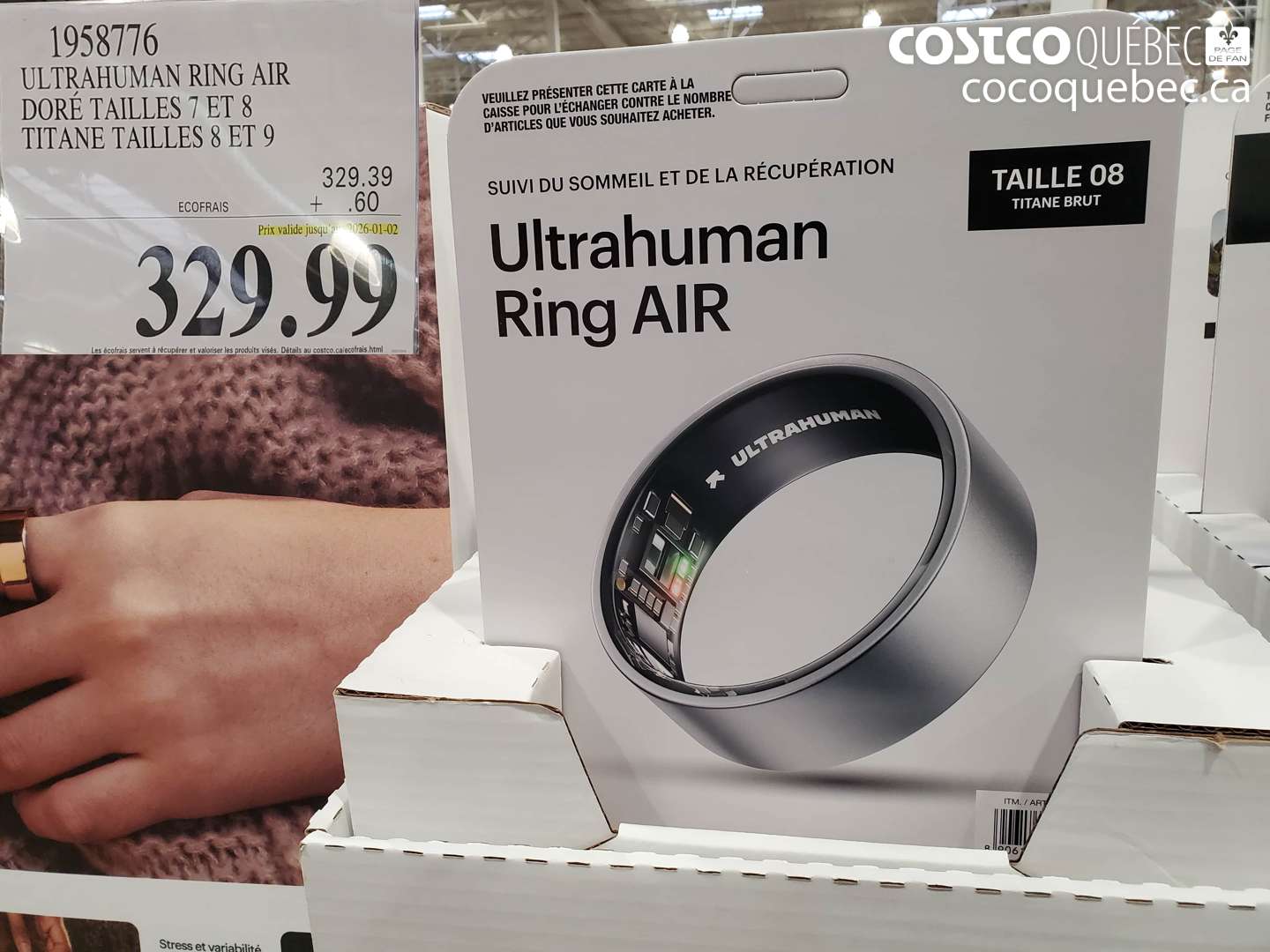 1958776 ULTRAHUMAN RING AIR DORÉ TAILLES 7 ET 8 TITANE TAILLES 8 ET 9 (EXPIRES ON 2026-01-02) $329.99
