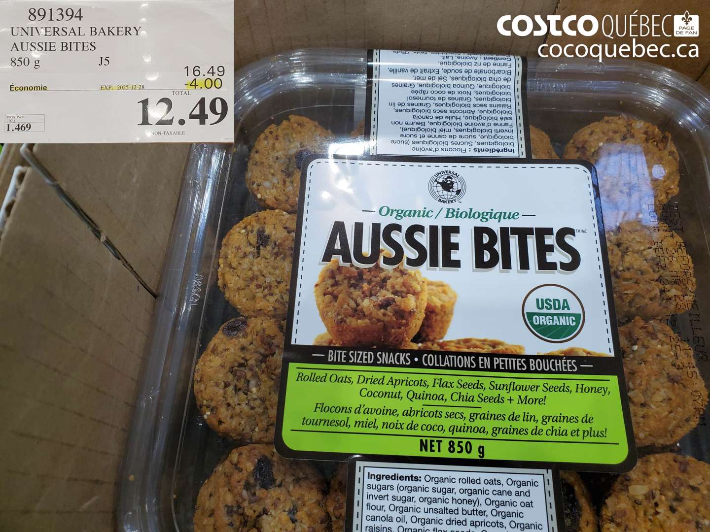 891394 UNIVERSAL BAKERY AUSSIE BITES 850 g J5 ($4.00 INSTANT SAVINGS EXPIRES ON 2025-12-28) $12.49