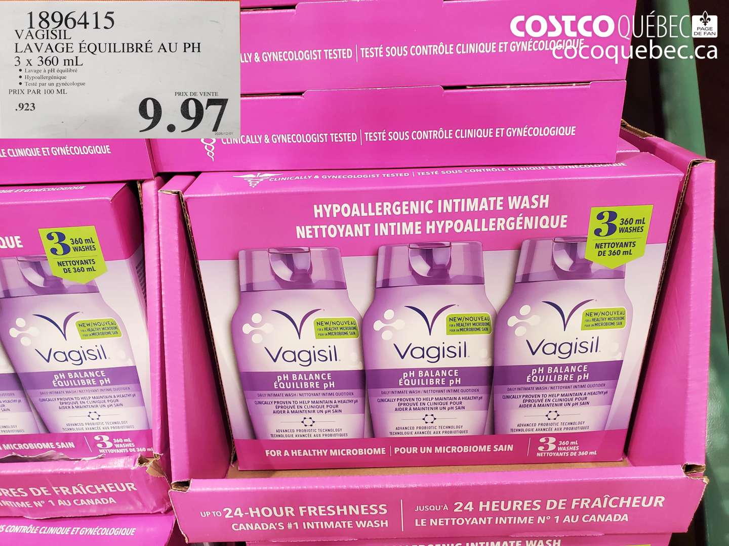 1896415 VAGISIL LAVAGE EQUILIBRE AU PH 3 x 360 ml $9.97
