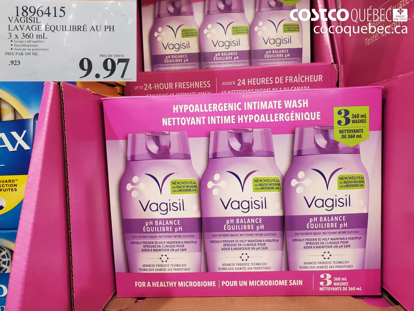 1896415 VAGISIL LAVAGE ÉQUILIBRÉ AU PH 3 x 360 ml $9.97