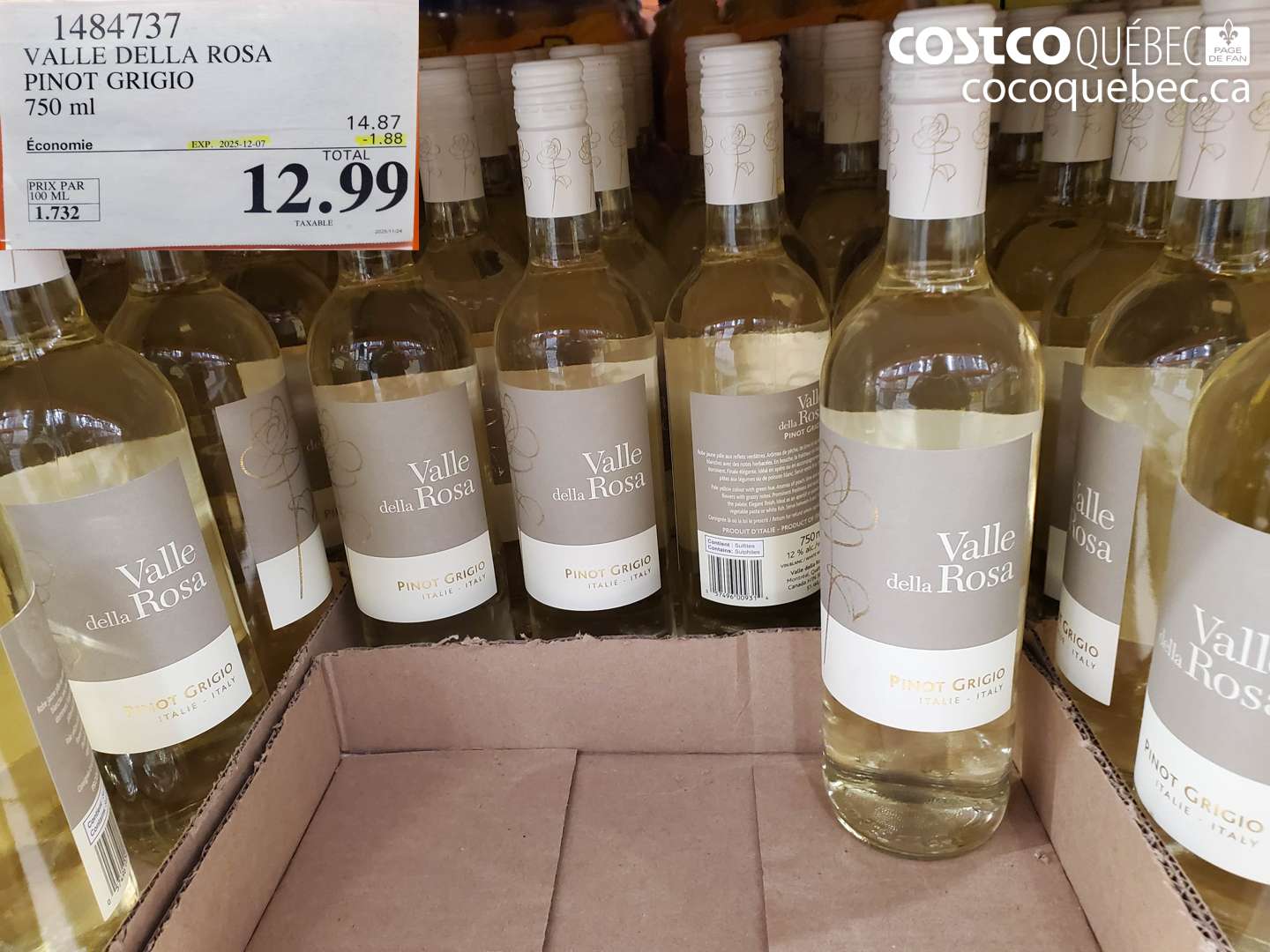 1484737 VALLEDELLA - ROSA PINOT GRIGIO, ITALIE 750 mL  ($1.88 INSTANT SAVINGS EXPIRES ON 2025-12-07) $12.99