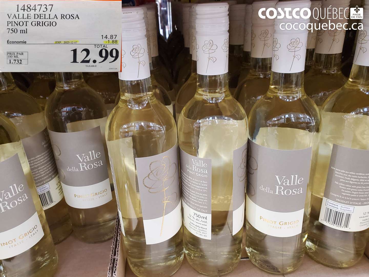 1484737 VALLE DELLA ROSA PINOT GRIGIO 750 ml ($1.88 INSTANT SAVINGS EXPIRES ON 2025-12-07) $12.99