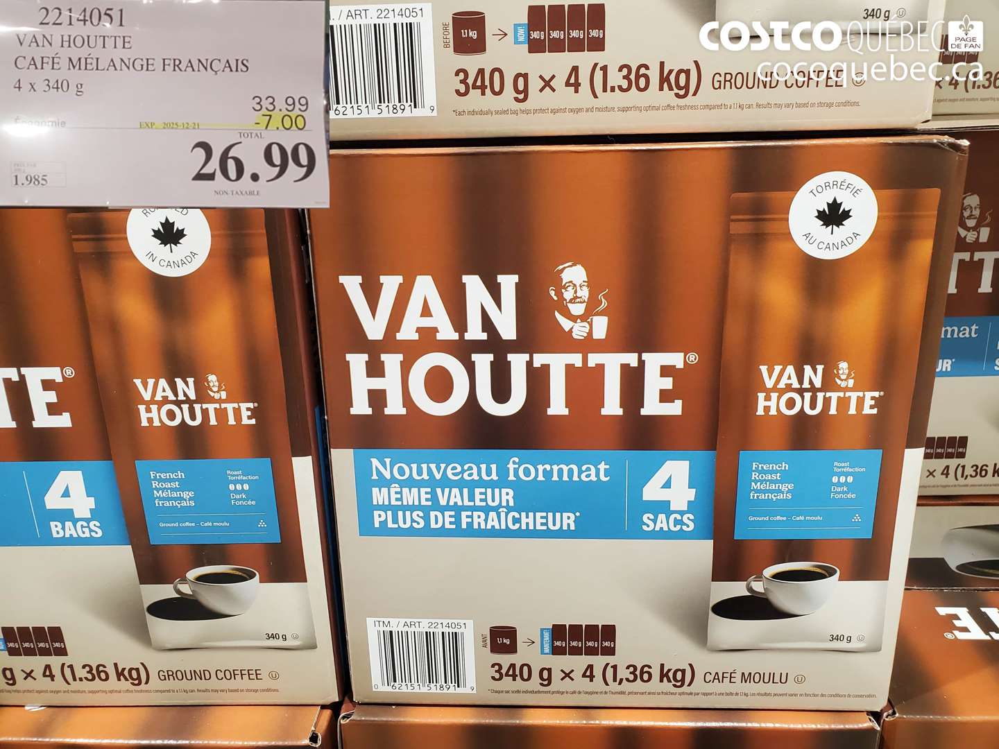 2214051 VAN HOUTTE CAFÉ MÉLANGÉ FRANÇAIS 4 x 340 g (EXPIRES ON 2025-12-21) $26.99