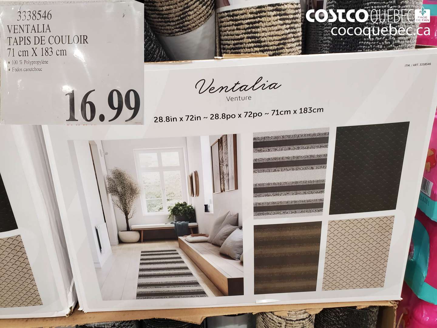 3338546 VENTALIA TAPIS DE COULOIR 71 cm X 183 cm $16.99