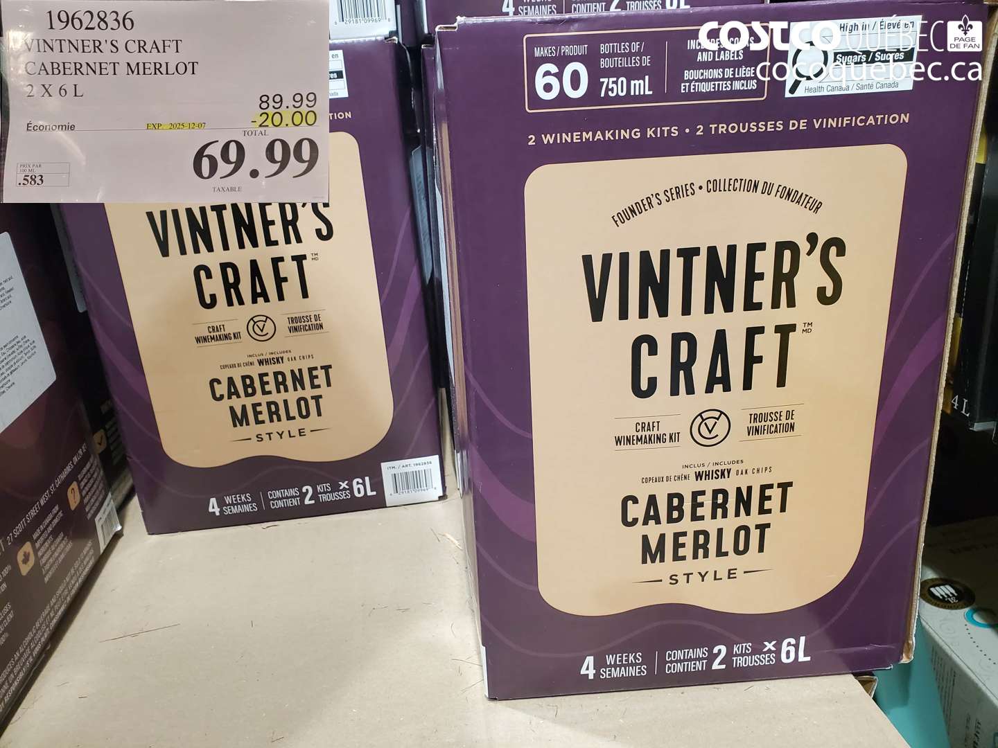 1962836 VINTNER'S CRAFT CABERNET MERLOT 2 X 6L ($20.00 INSTANT SAVINGS EXPIRES ON 2025-12-07) $69.99