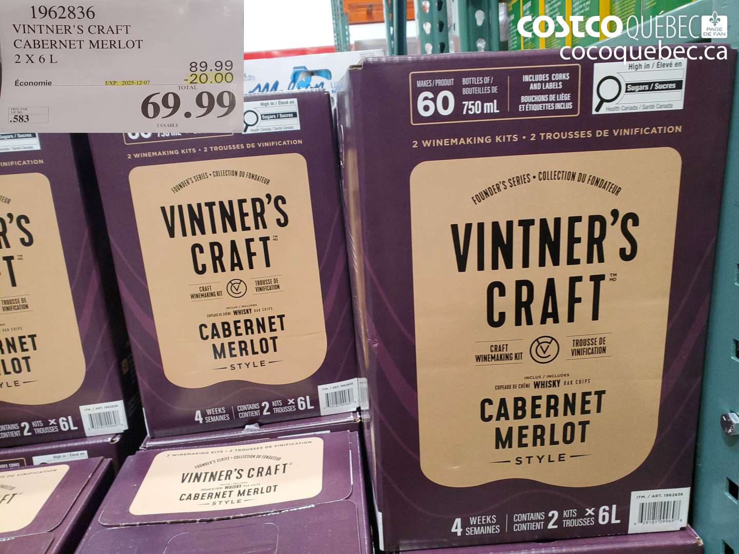 1962836 VINTNER'S CRAFT CABERNET MERLOT 2 X 6 L ($20.00 INSTANT SAVINGS EXPIRES ON 2025-12-07) $69.99