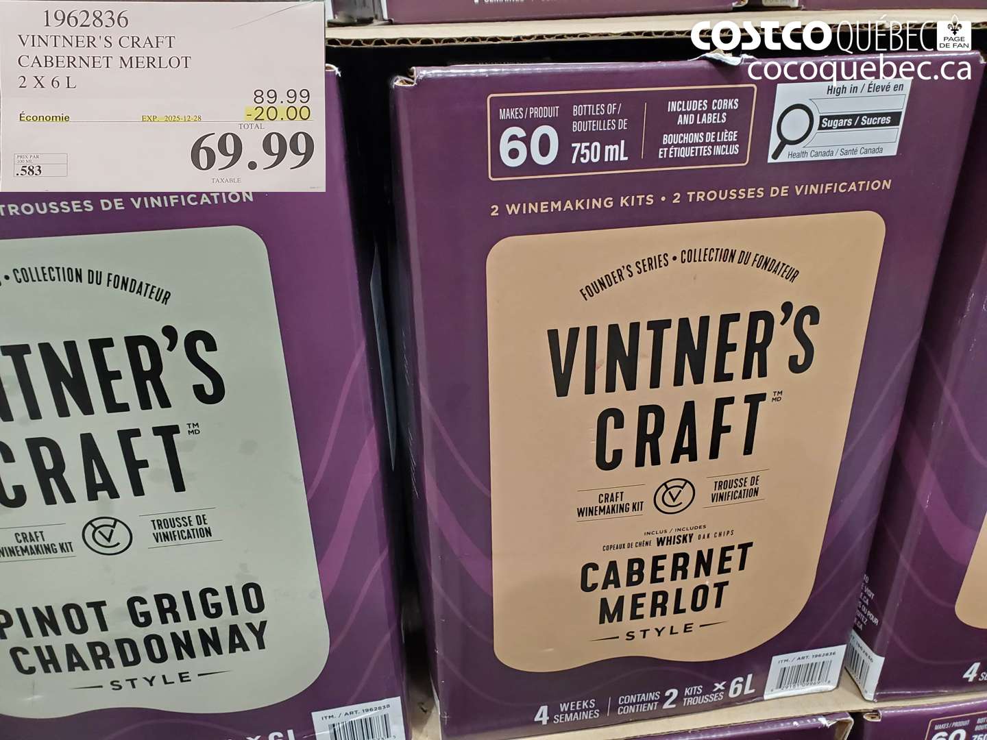 1962836 VINTNER'S CRAFT CABERNET MERLOT 2 X 6 L ($20.00 INSTANT SAVINGS EXPIRES ON 2025-12-28) $69.99