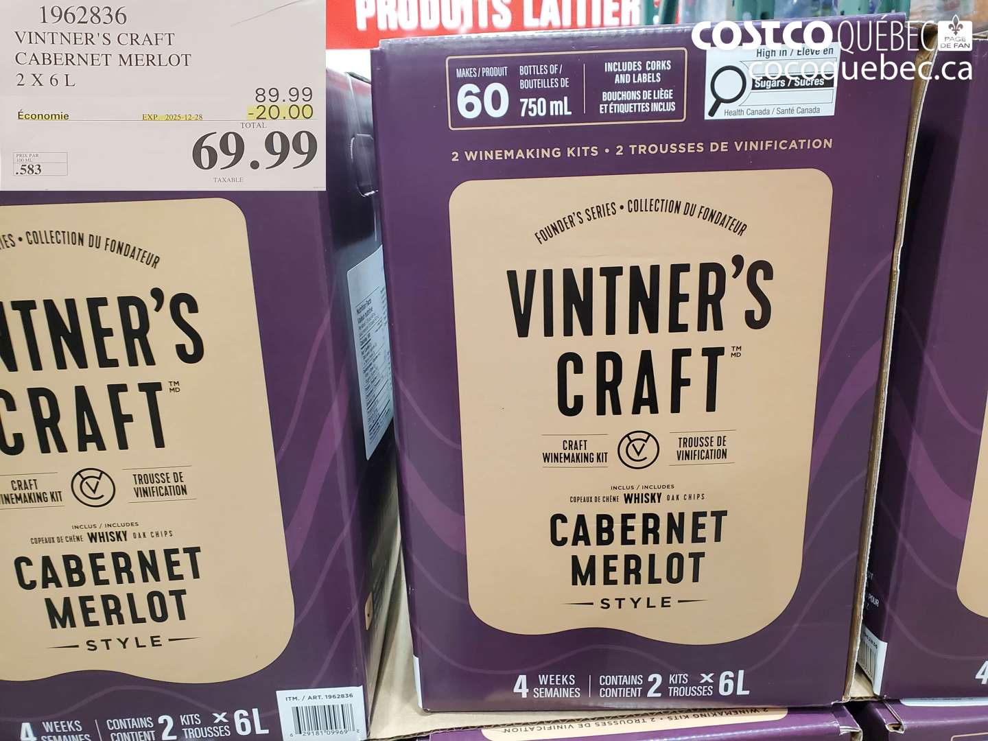 1962836 VINTNER'S CRAFT CABERNET MERLOT 2 X 6 L ($20.00 INSTANT SAVINGS EXPIRES ON 2025-12-28) $69.99