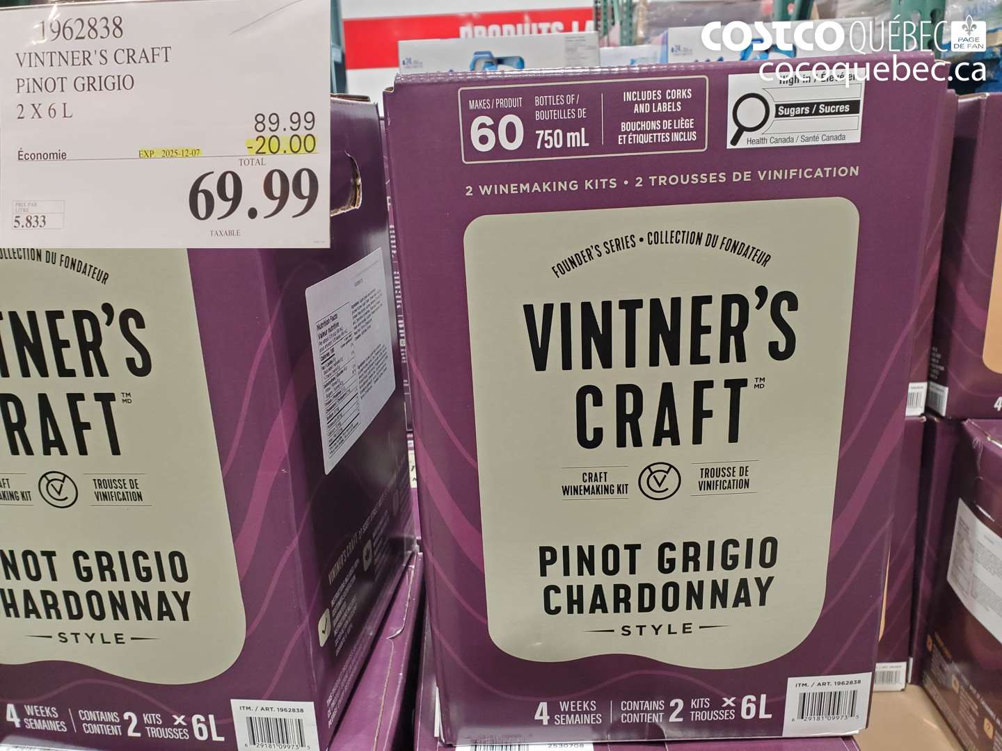 1962838 VINTNER'S CRAFT PINOT GRIGIO 2 X 6L ($20.00 INSTANT SAVINGS EXPIRES ON 2025-12-07) $69.99