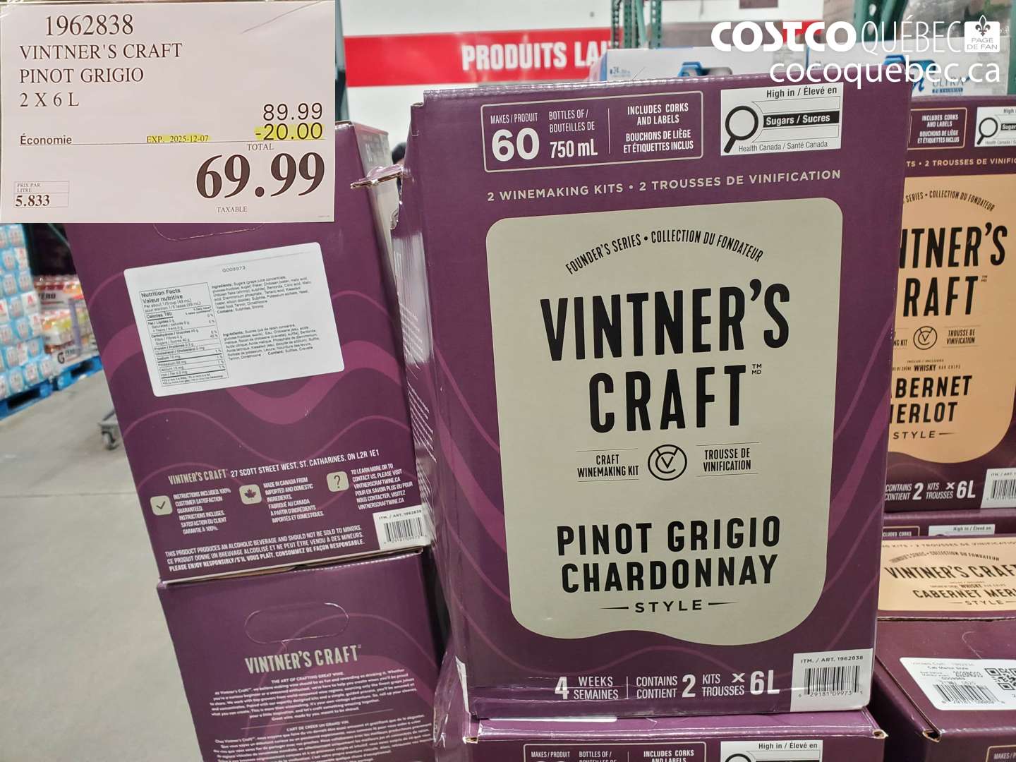 1962838 VINTNER'S CRAFT PINOT GRIGIO 2 X 6L ($20.00 INSTANT SAVINGS EXPIRES ON 2025-12-07) $69.99