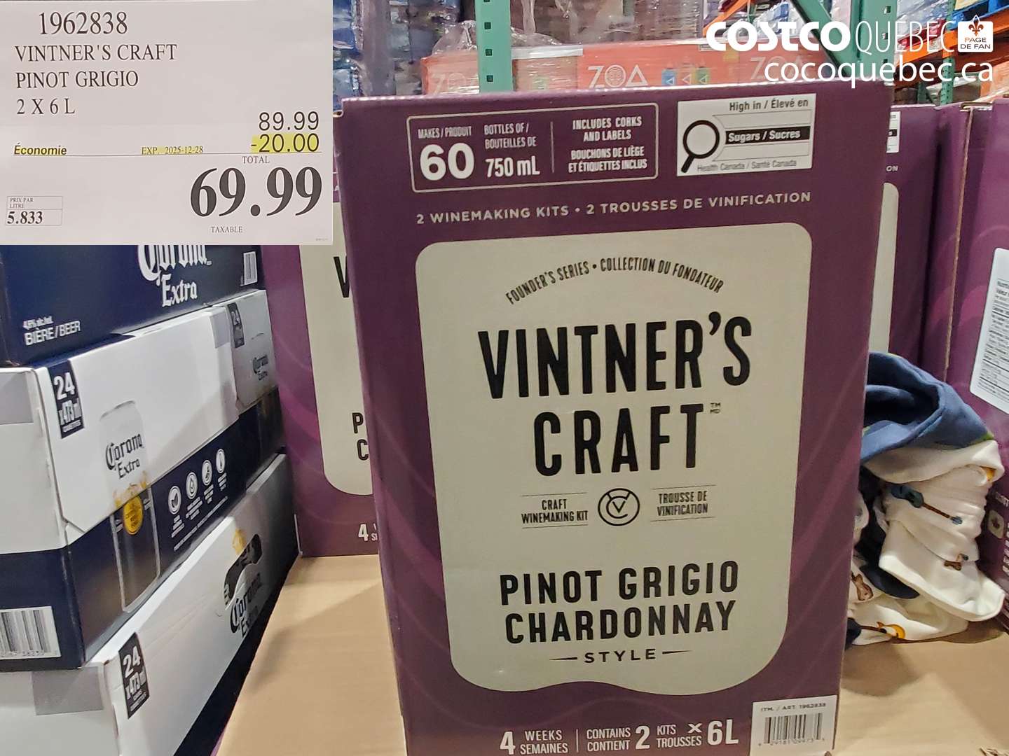 1962838 VINTNER'S CRAFT PINOT GRIGIO 2 X 6 L ($20.00 INSTANT SAVINGS EXPIRES ON 2025-12-28) $69.99