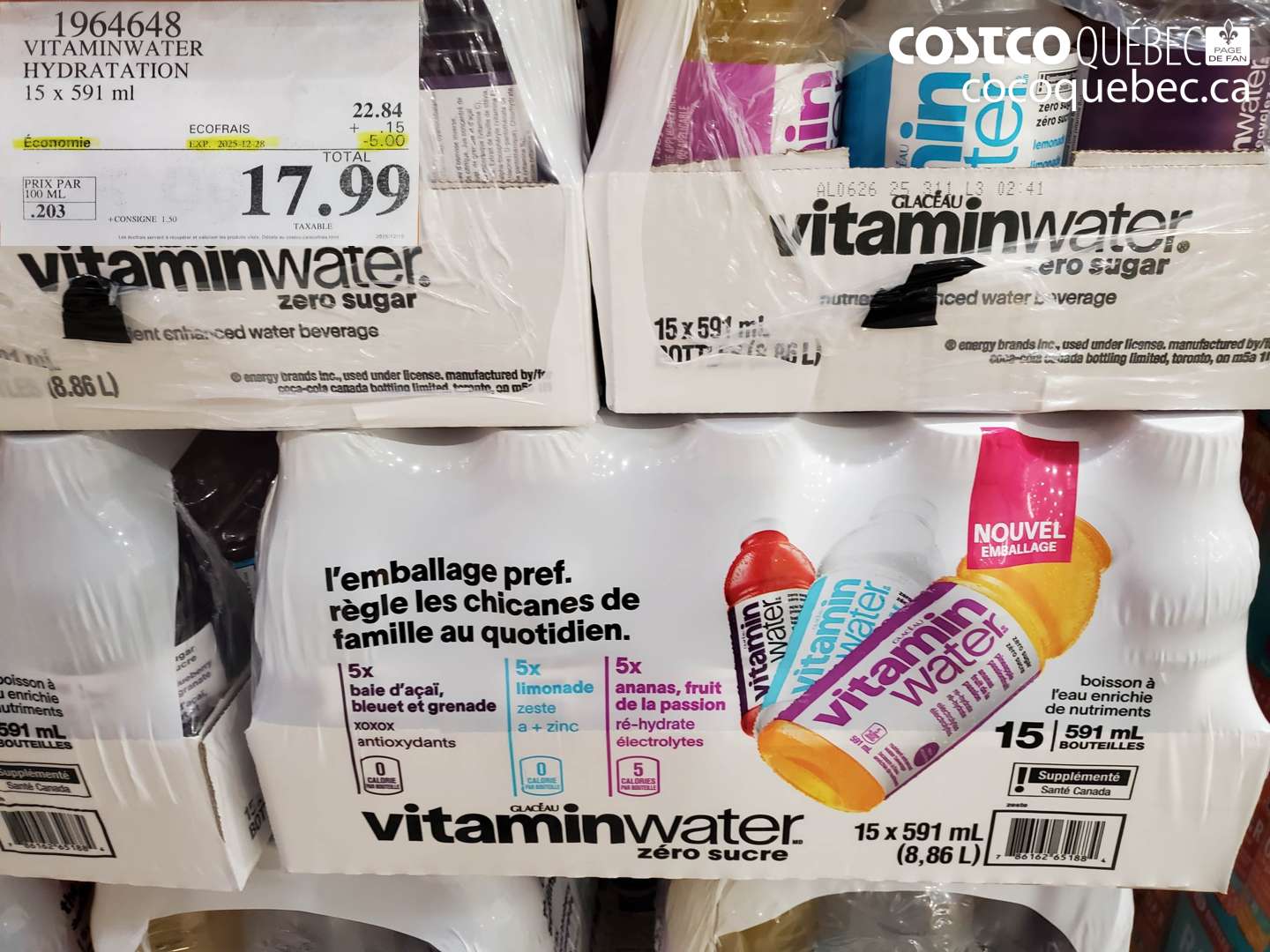 1964648 VITAMINWATER HYDRATION 15 x 591 ml ($5.00 INSTANT SAVINGS EXPIRES ON 2025-12-28) $17.99