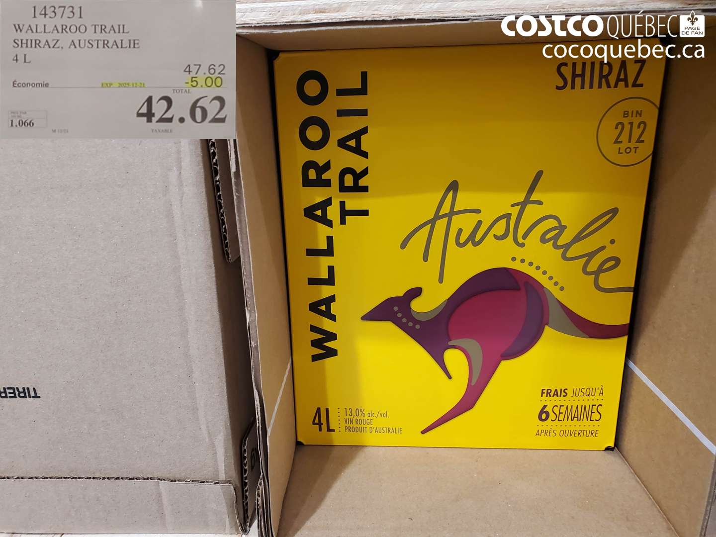 143731 WALLAROO TRAIL SHIRAZ, AUSTRALIE 4 L $42.62