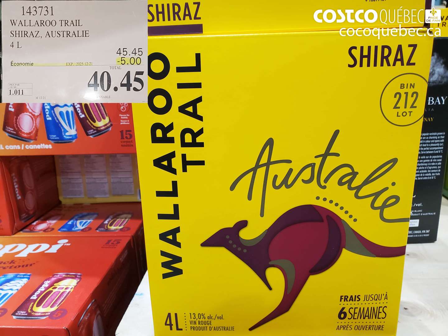 143731 WALLAROO TRAIL SHIRAZ, AUSTRALIE 4 L ($5.00 INSTANT SAVINGS EXPIRES ON 2025-12-21) $40.45