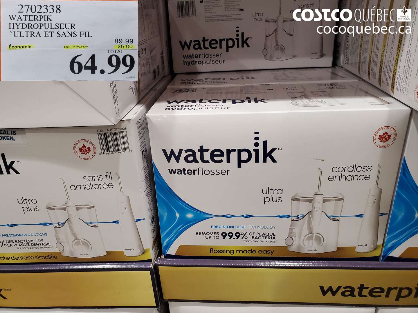 2702338 WATERPIK HYDROPULSEUR ULTRA ET SANS FIL ($25.00 INSTANT SAVINGS EXPIRES ON 2025-12-25) $64.99