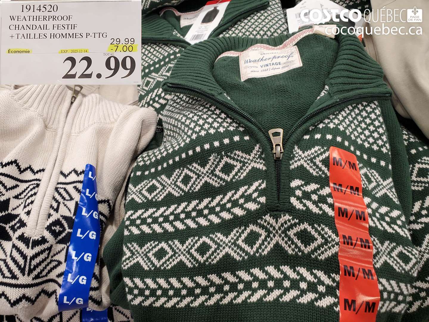 1914520 WEATHERPROOF CHANDAIL FESTIF +TAILLES HOMMES P-TTG (EXPIRES ON 2025-12-14) $22.99