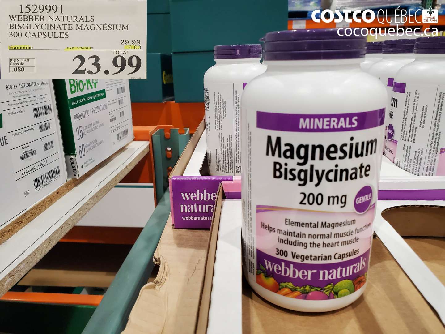 1529991 WEBBER NATURALS BISGLYCINATE MAGNESIUM 300 CAPSULES ($6.00 INSTANT SAVINGS EXPIRES ON 2026-01-18) $23.99