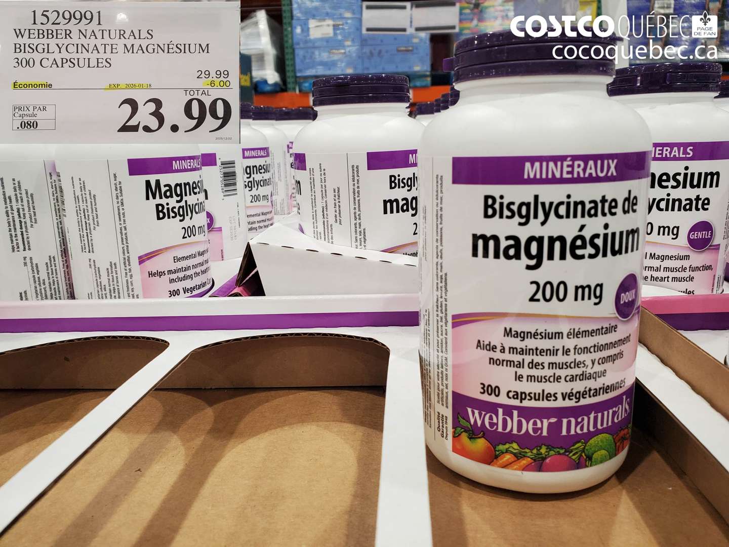 1529991 WEBBER NATURALS BISGLYCINATE MAGNESIUM 300 CAPSULES ($6.00 INSTANT SAVINGS EXPIRES ON 2026-01-18) $23.99
