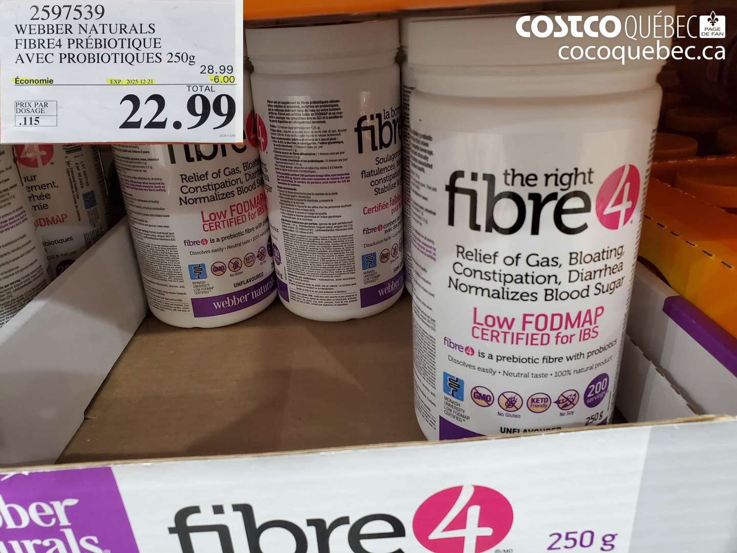2597539 WEBBER NATURALS FIBRE4 PRÉBIOTIQUE AVEC PROBIOTIQUES 250g (EXPIRES ON 2025-12-21) $22.99