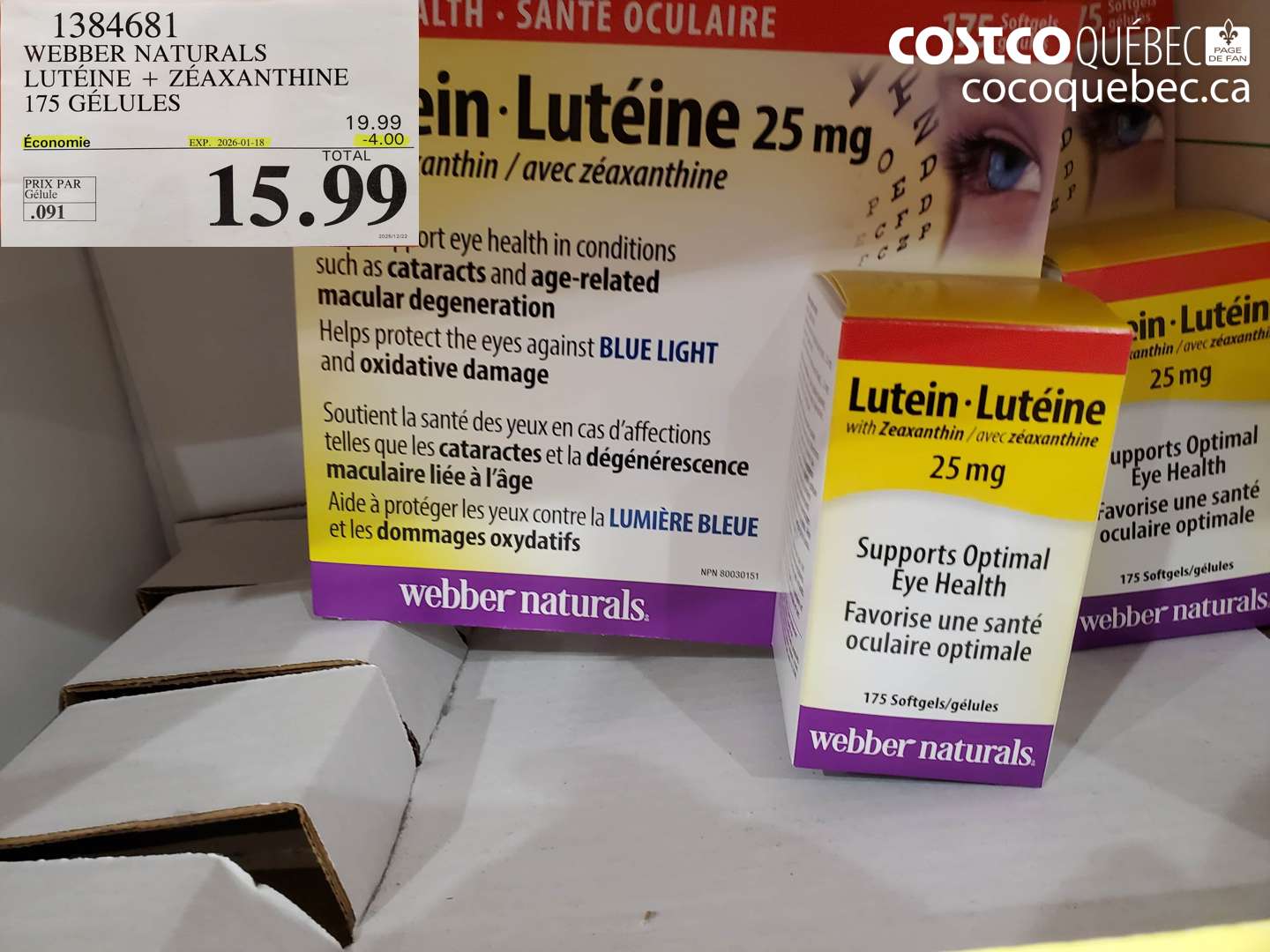 1384681 WEBBER NATURALS LUTÉINE + ZÉAXANTHINE 175 GÉLULES ($4.00 INSTANT SAVINGS EXPIRES ON 2026-01-18) $15.99