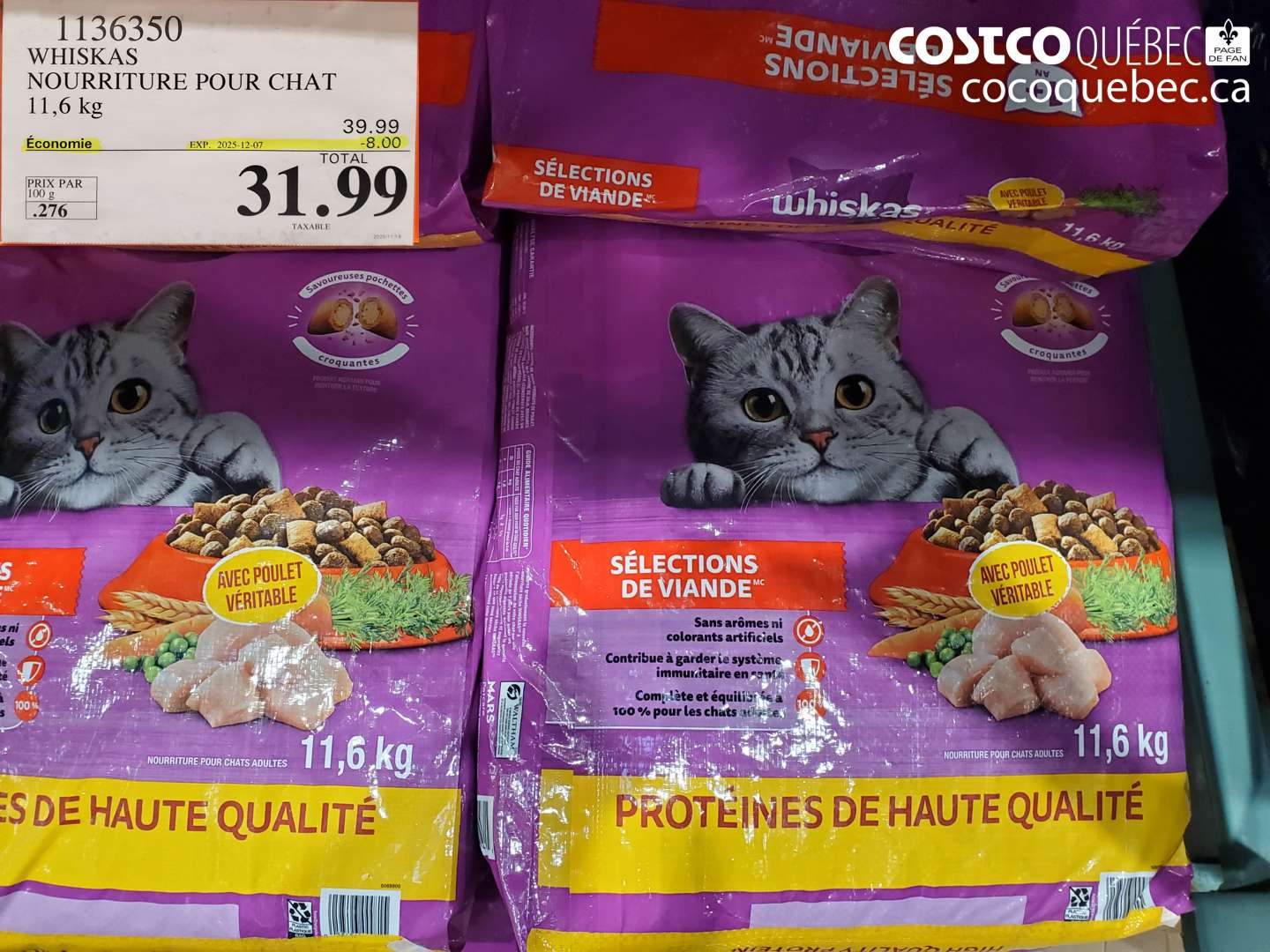 1136350 WHISKAS NOURRITURE POUR CHAT 11,6 kg ($8.00 INSTANT SAVINGS EXPIRES ON 2025-12-07) $31.99