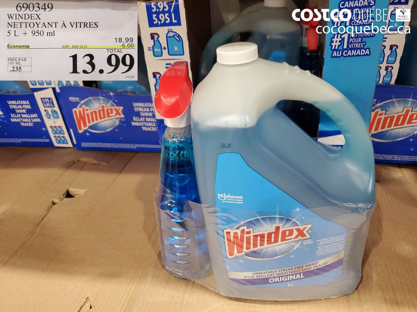 690349 WINDEX NETTOYANT À VITRES 5 L + 950 ml (EXPIRES ON 2025-12-21) $13.99