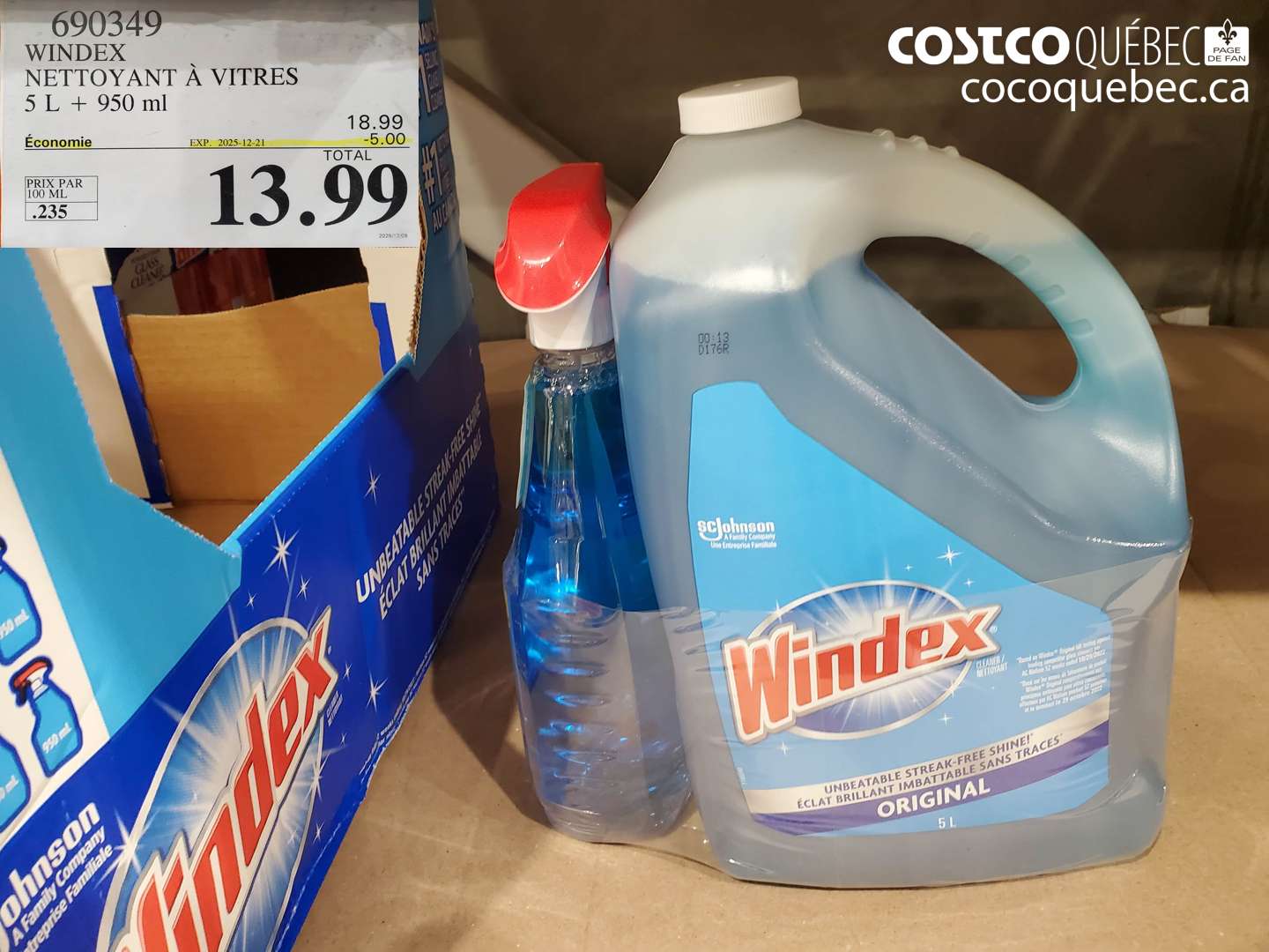690349 WINDEX NETTOYANT À VITRES 5 L + 950 ml ($5.00 INSTANT SAVINGS EXPIRES ON 2025-12-21) $13.99