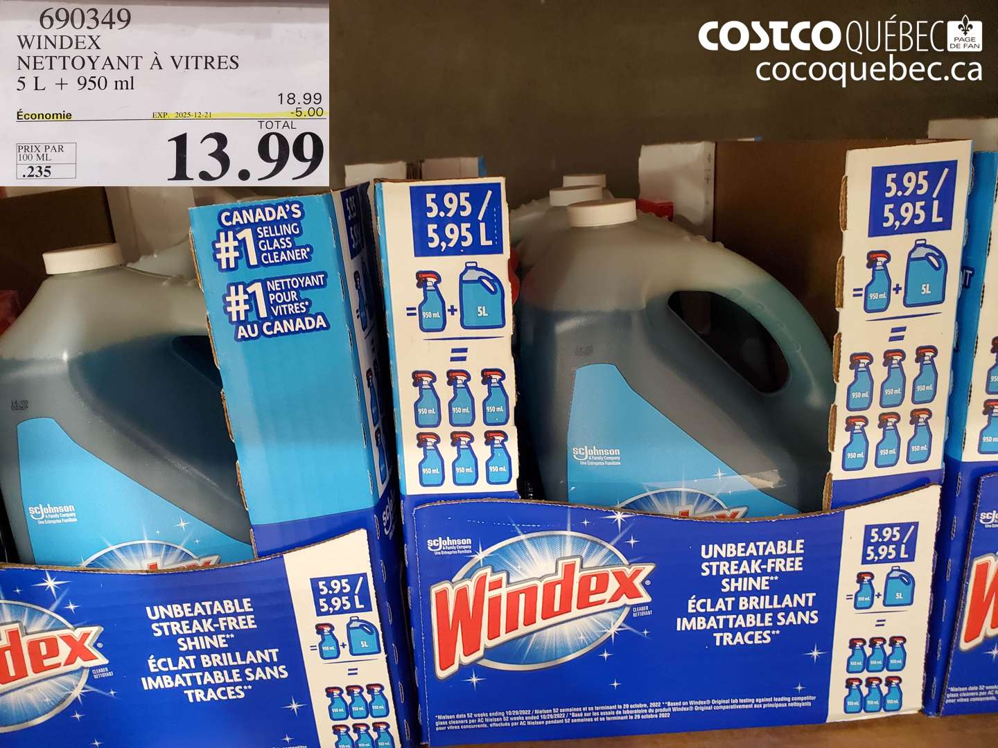 690349 WINDEX NETTOYANT À VITRES 5 L + 950 ml ($5.00 INSTANT SAVINGS EXPIRES ON 2025-12-21) $13.99