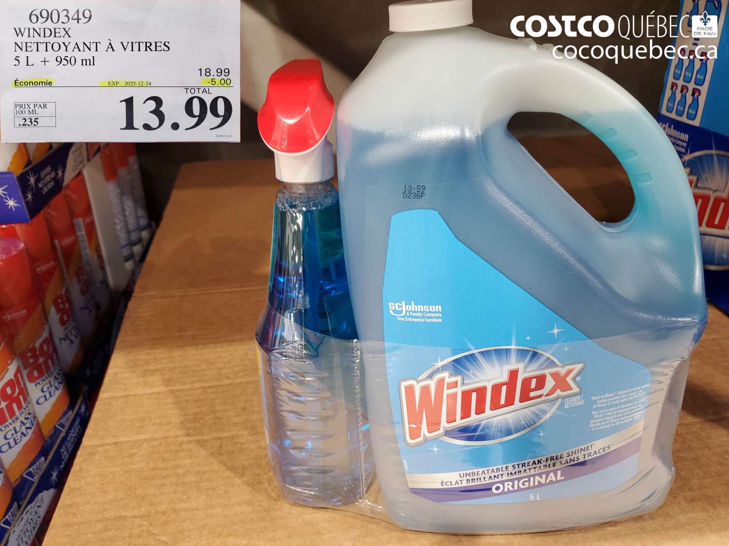 690349 WINDEX NETTOYANT À VITRES 5 L + 950 ml ($5.00 INSTANT SAVINGS EXPIRES ON 2025-12-24) $13.99