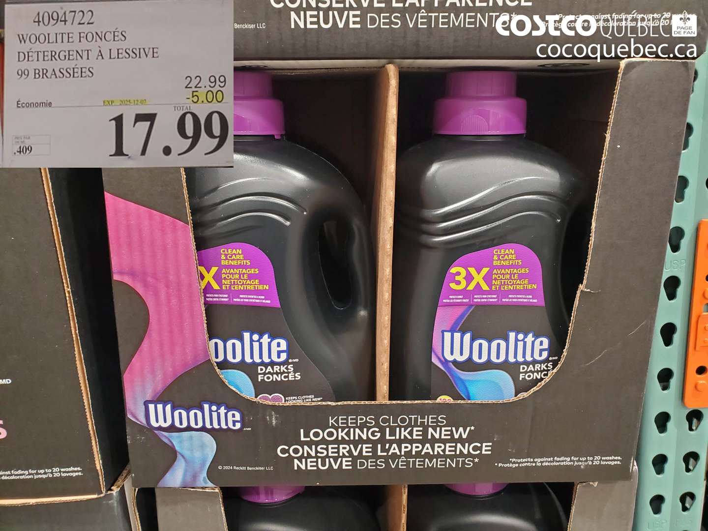 4094722 WOOLITE FONCES DETERGENT A LESSIVE 99 brassées  ($5.00 INSTANT SAVINGS EXPIRES ON 2025-12-07) $17.99