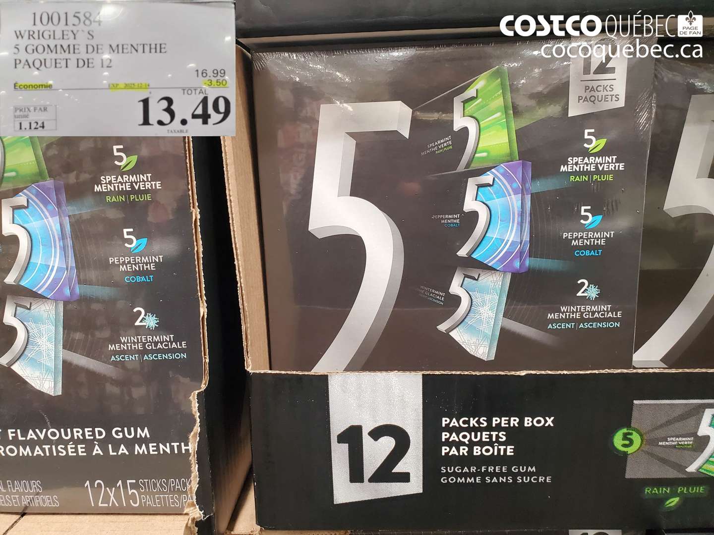 1001584 WRIGLEY'S 5S GOMME DE MENTHE PAQUET DE 12 ($3.50 INSTANT SAVINGS EXPIRES ON 2025-12-14) $13.49
