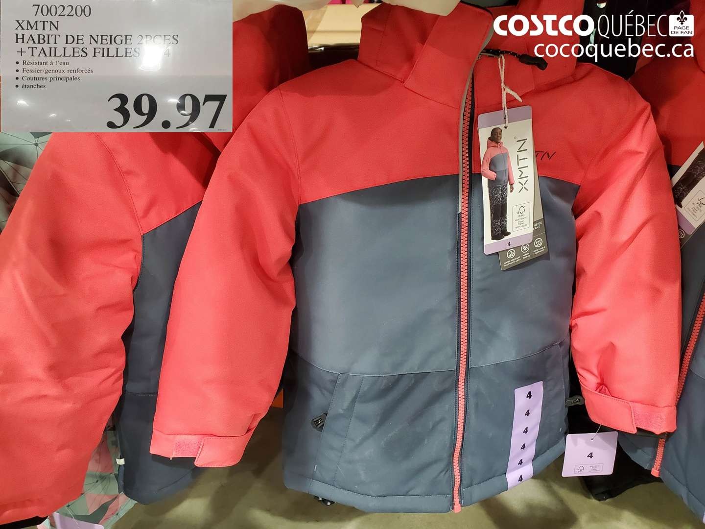 7002200 XMTN HABIT DE NEIGE 2 PIECES + TAILLES FILLES $39.97