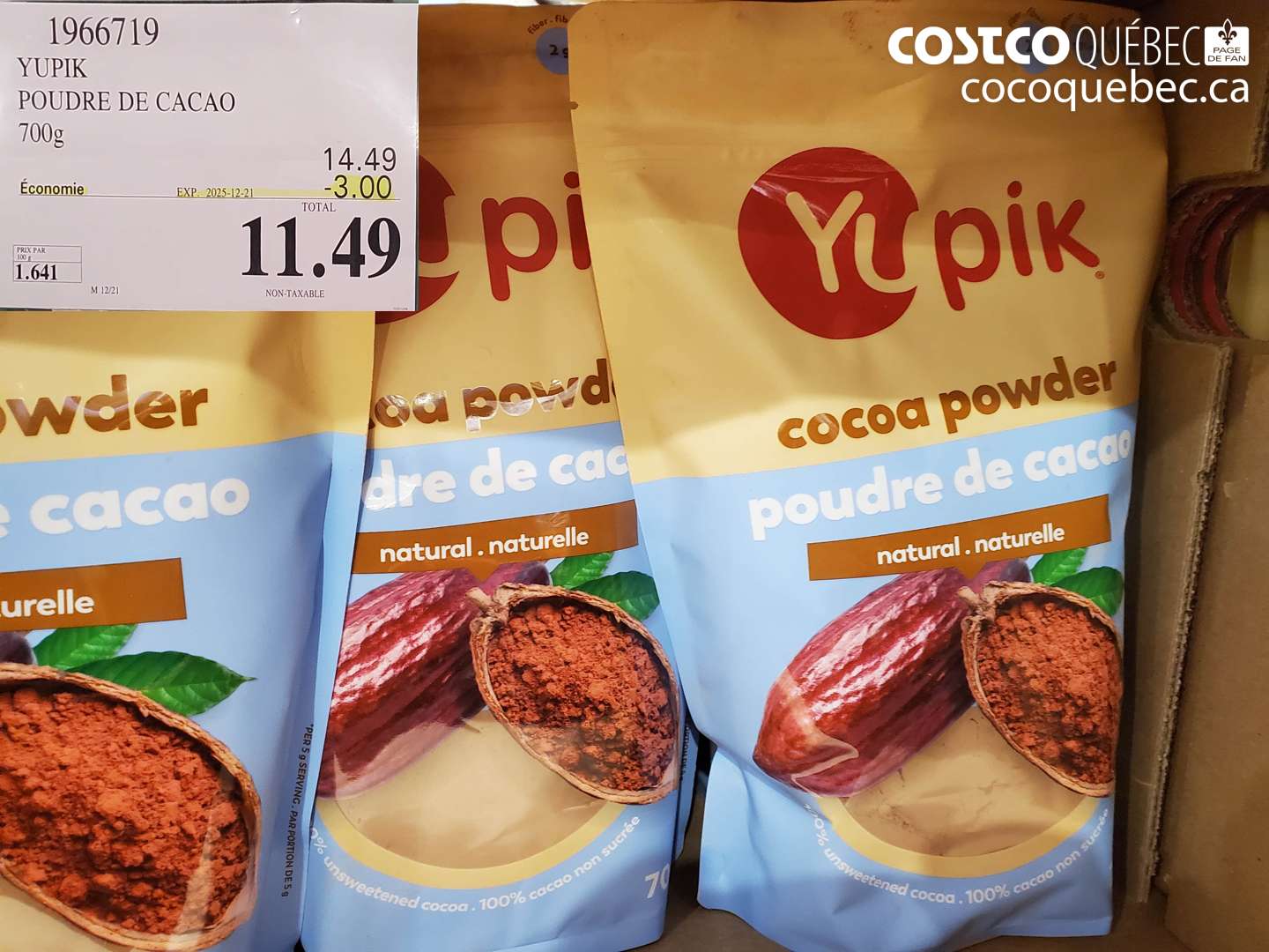 19667119 YUPIK POUDRE DE CACAO 700g (EXPIRES ON 2025-12-21) $11.49