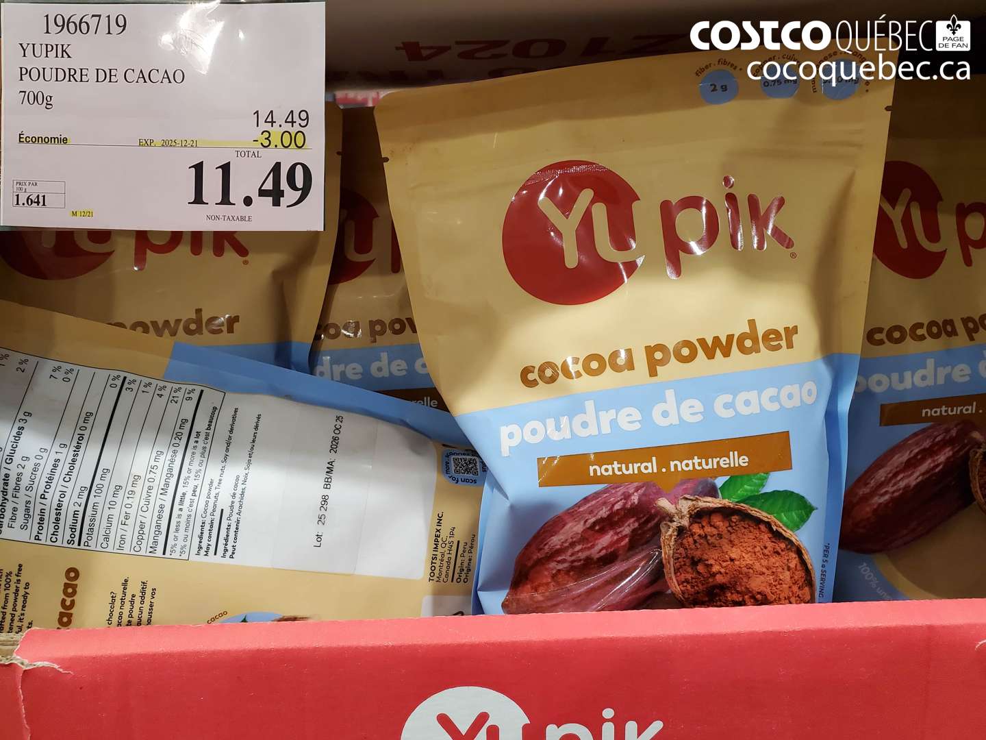 1966719 YUPIK POUDRE DE CACAO 700g ($3.00 INSTANT SAVINGS EXPIRES ON 2025-12-21) $11.49