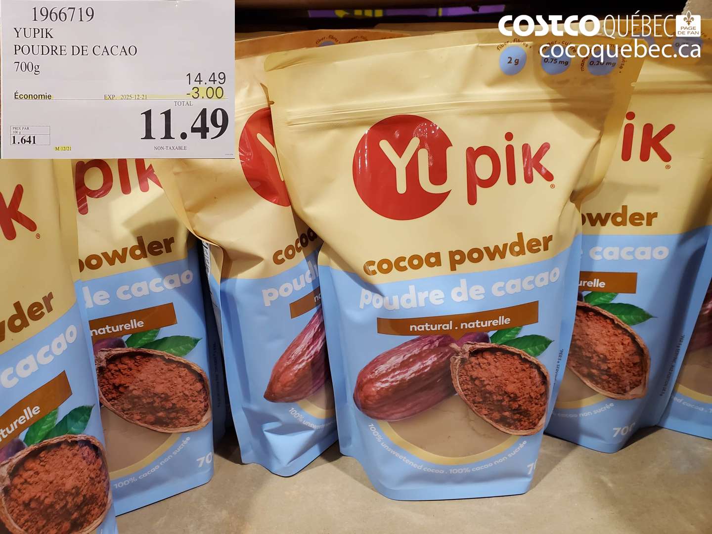 1966719 YUPIK POUDRE DE CACAO 700g ($3.00 INSTANT SAVINGS EXPIRES ON 2025-12-21) $11.49