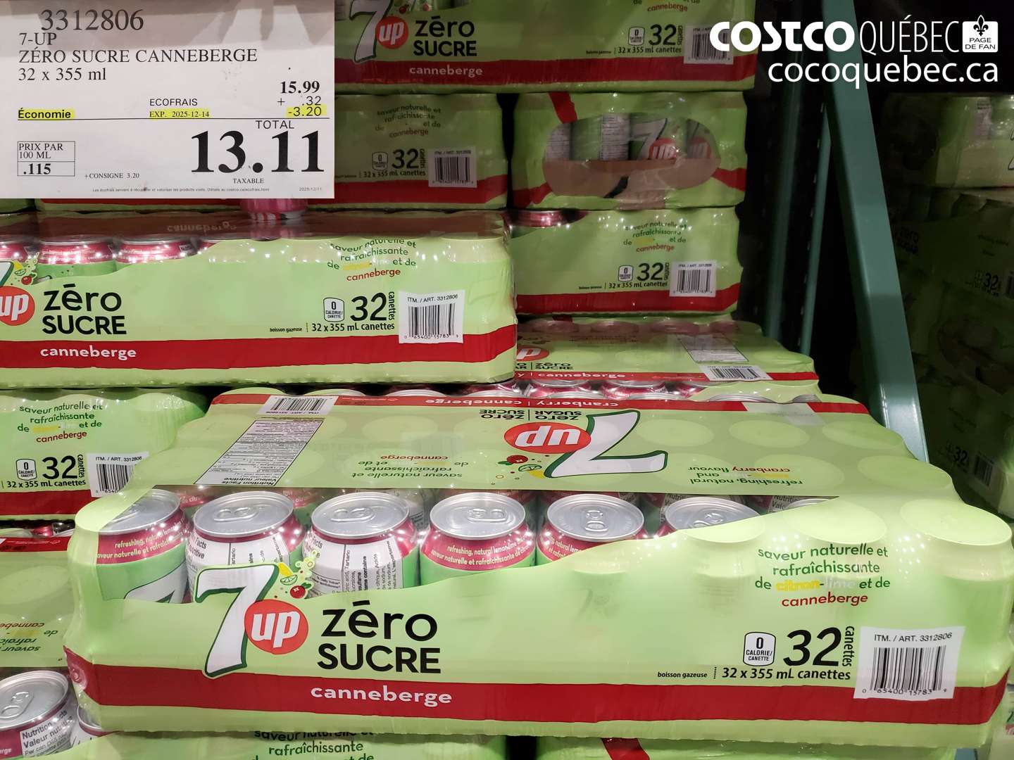 3312806 ZÉRO SUCRE CANNEBERGE 32 x 355 ml (EXPIRES ON 2025-12-14) $13.11