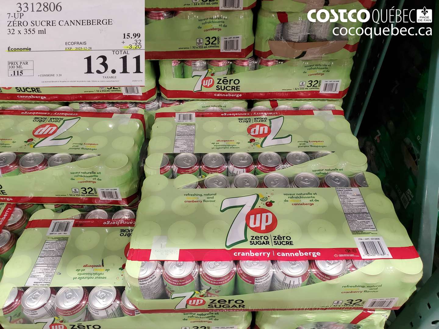 3312806 ZÉRO SUCRE CANNEBERGE 32 x 355 ml ($3.20 INSTANT SAVINGS EXPIRES ON 2025-12-28) $13.11