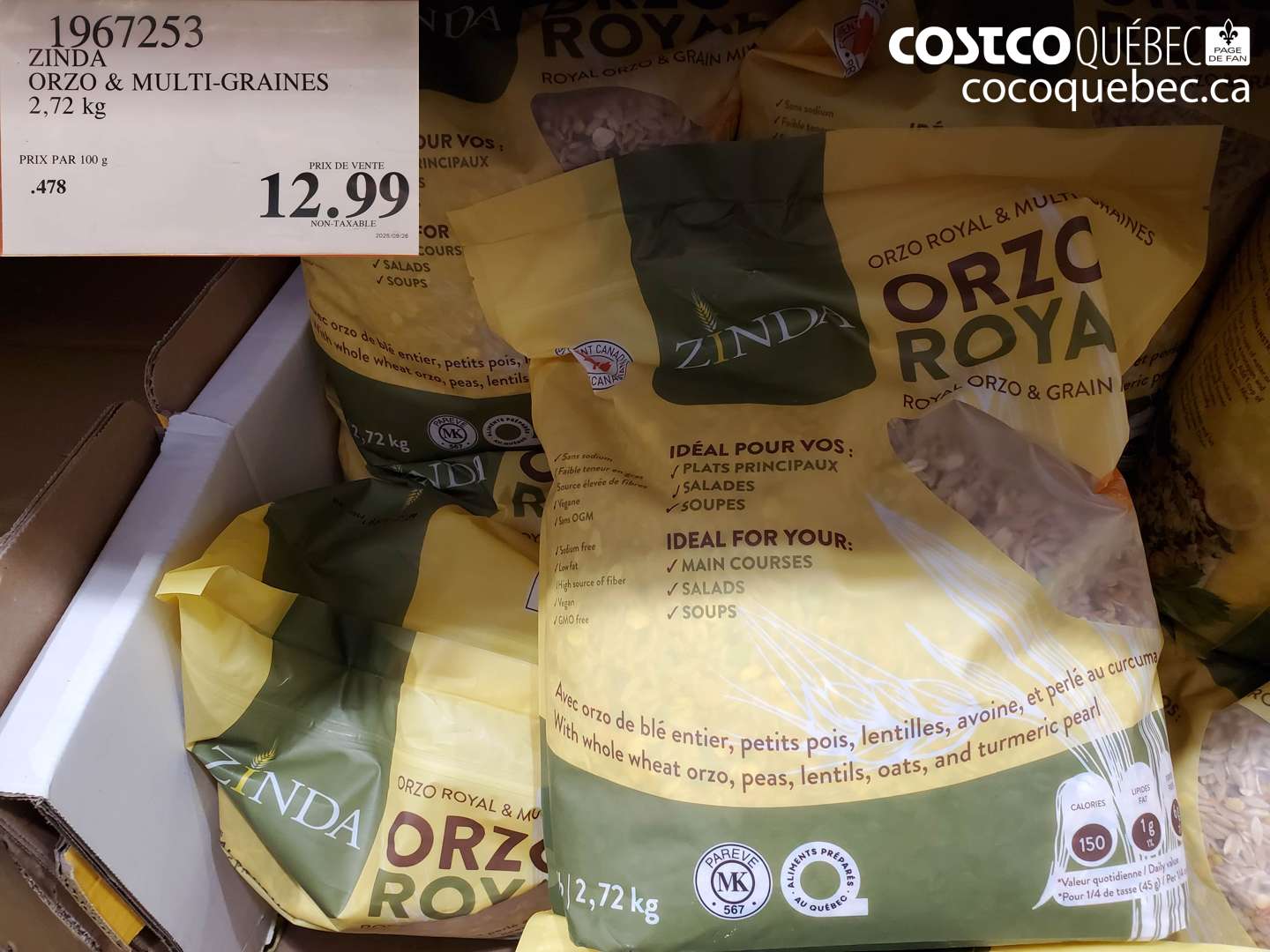 1967253 ZINDA ORZO & MULTI-GRAINES 2,72 kg $12.99