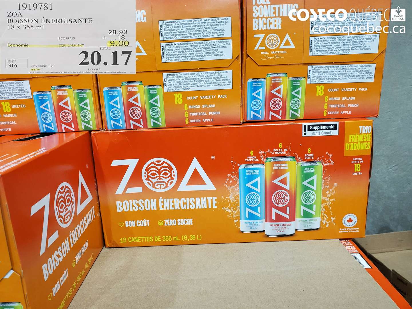 1919781 ZOA : BOISSON ENERGISANTE 18X355  ($9.00 INSTANT SAVINGS EXPIRES ON 2025-12-07) $20.17
