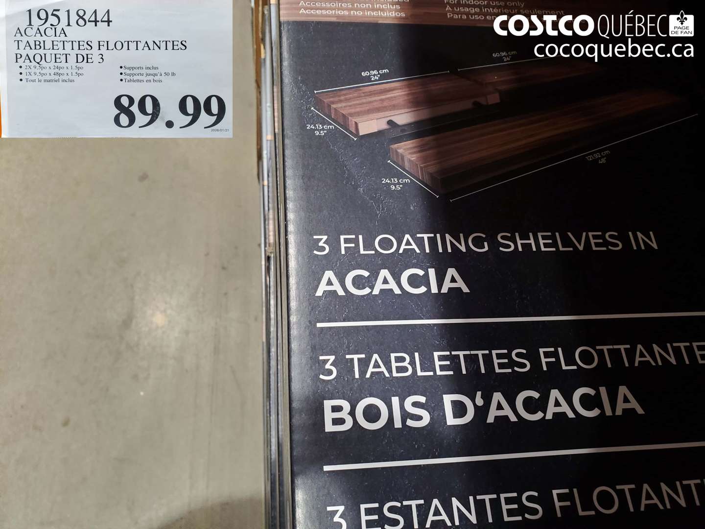 1951844 ACACIA TABLETTES FLOTTANTES PAQUET DE 3 $89.99