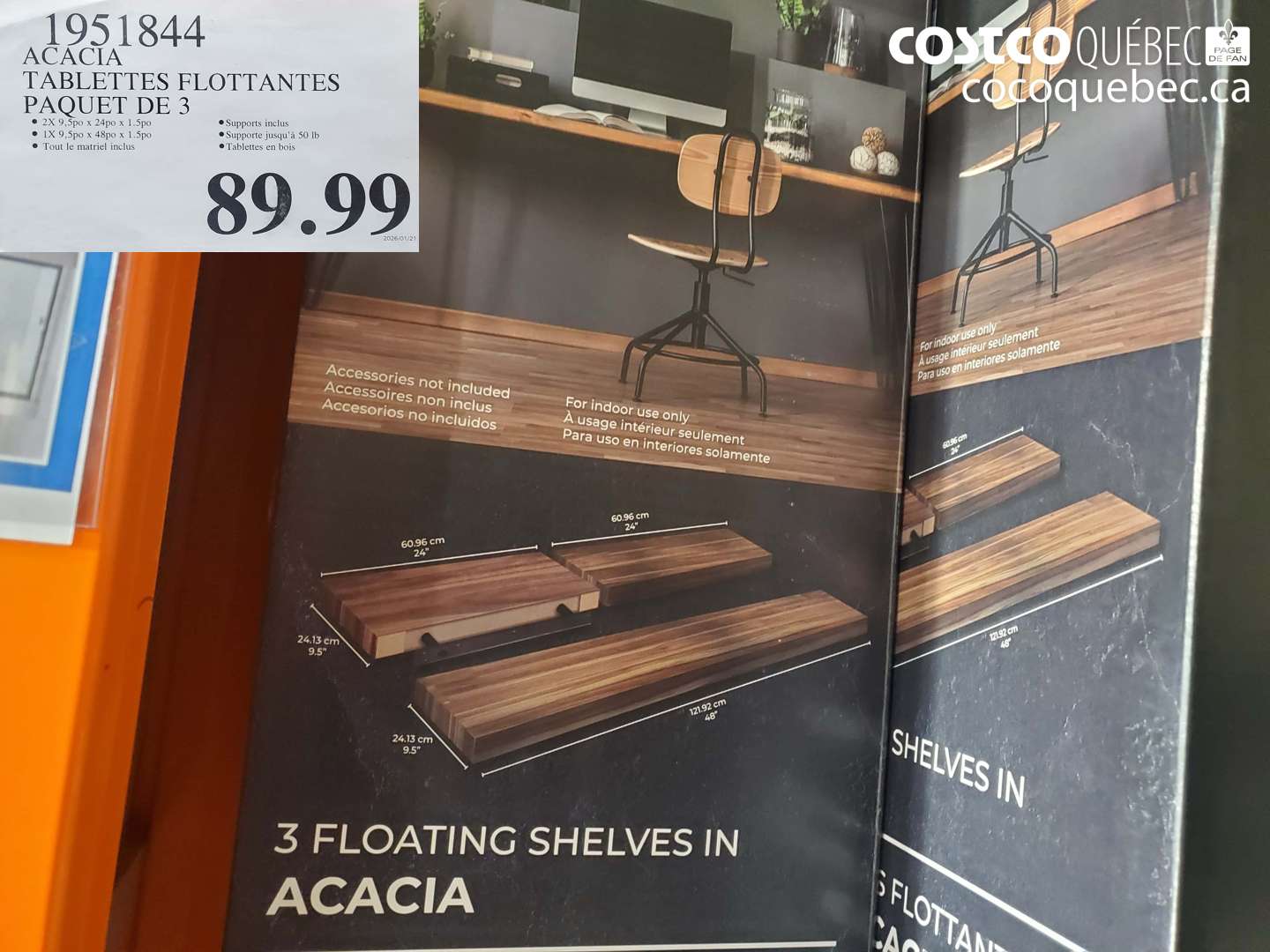 1951844 ACACIA TABLETTES FLOTTANTES PAQUET DE 3 $89.99